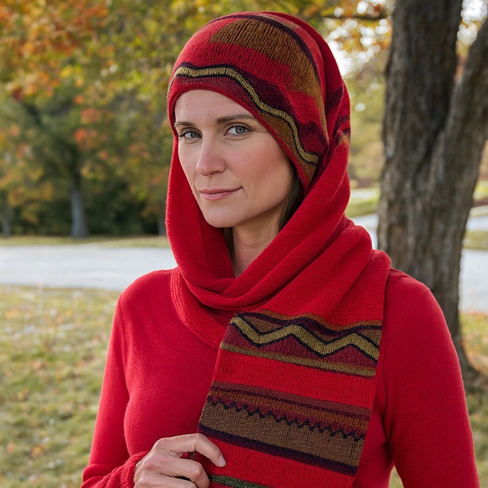 Peruvian Alpaca Wool Beanie Scarf 2 in‎ 1 Knit Red Sky Cabincore Peruvian Soul